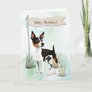 Rat Terrier Dog Breed Outdoors Under Birthday Sign Card