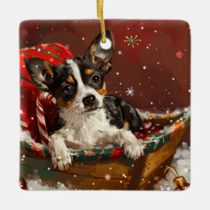 Rat Terrier Dog Christmas Festive Ceramic Ornament