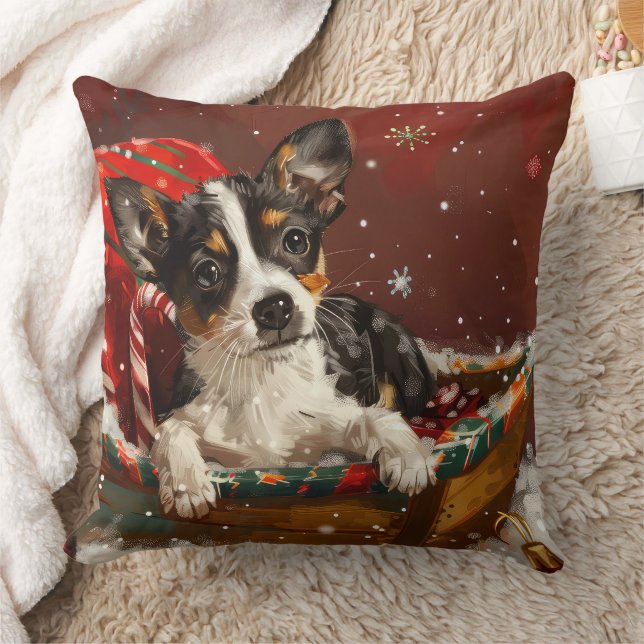 Rat Terrier Dog Christmas Festive Cushion (Blanket)