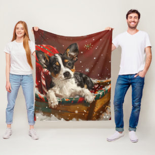 Rat Terrier Dog Christmas Festive Fleece Blanket