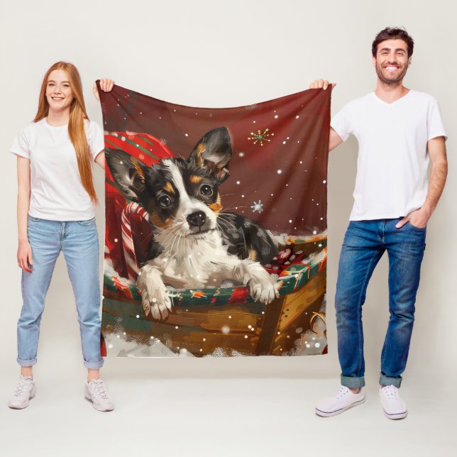 Rat Terrier Dog Christmas Festive Fleece Blanket (In Situ)