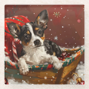 Rat Terrier Dog Christmas Festive Glass Coaster