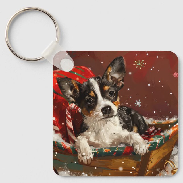 Rat Terrier Dog Christmas Festive Key Ring (Front)