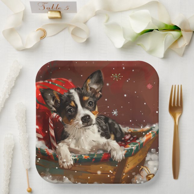 Rat Terrier Dog Christmas Festive Paper Plate (Wedding)