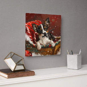 Rat Terrier Dog Christmas Festive Square Wall Clock