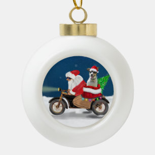 Rat Terrier Dog Christmas Santa Claus Ceramic Ball Christmas Ornament