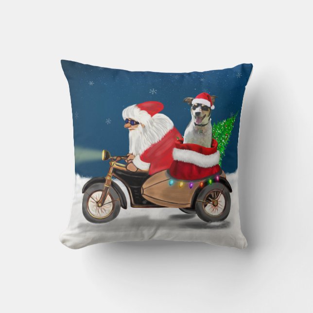 Rat Terrier Dog Christmas Santa Claus Cushion (Front)