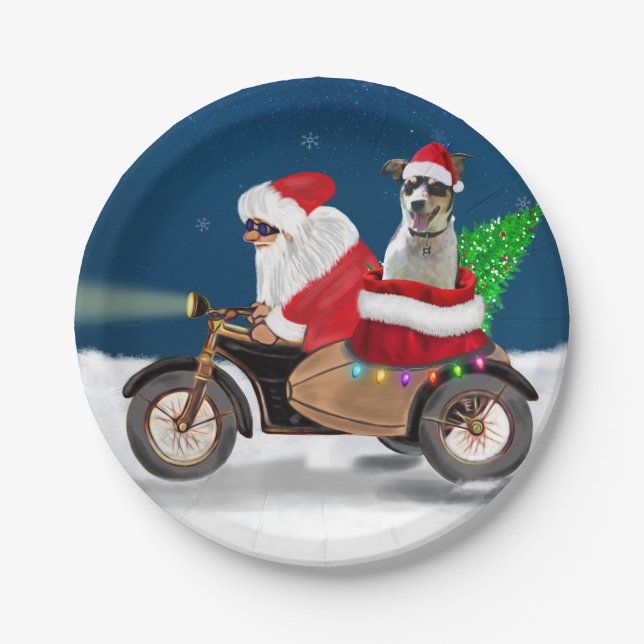 Rat Terrier Dog Christmas Santa Claus   Paper Plate (Front)