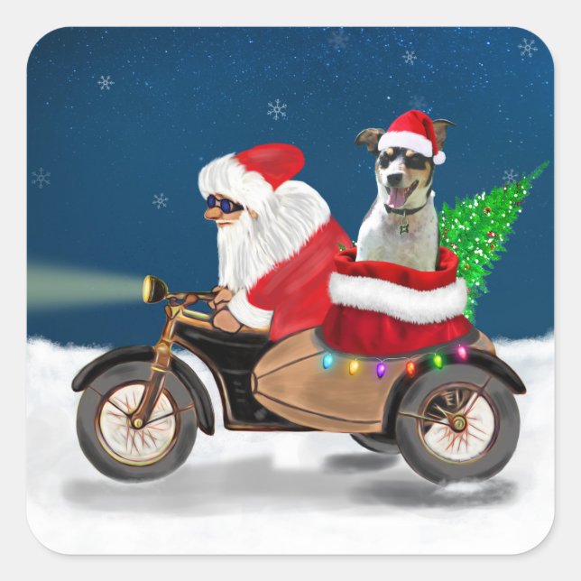 Rat Terrier Dog Christmas Santa Claus   Square Sticker (Front)
