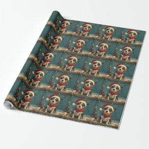 Rat Terrier Dog Christmas Vintage Beach  Wrapping Paper