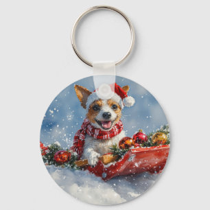 Rat Terrier Dog in Sledge Let it Snow Christmas  Key Ring