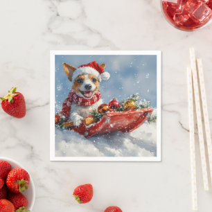 Rat Terrier Dog in Sledge Let it Snow Christmas  Napkin