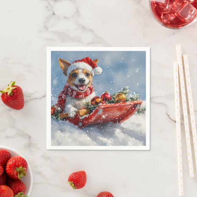 Rat Terrier Dog in Sledge Let it Snow Christmas  Napkin (Insitu)
