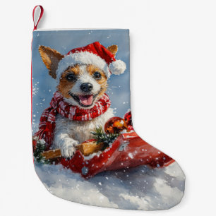 Rat Terrier Dog in Sledge Let it Snow Christmas Small Christmas Stocking