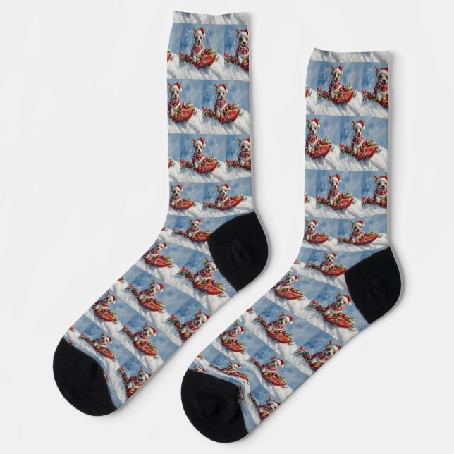 Rat Terrier Dog in Sledge Let it Snow Christmas  Socks (Left)