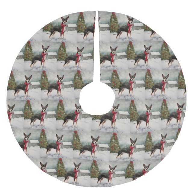 Rat Terrier Dog in Snow Christmas  Brushed Polyester Tree Skirt (Front)