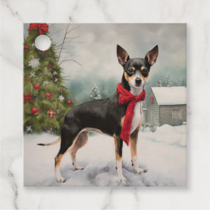 Rat Terrier Dog in Snow Christmas Favour Tags