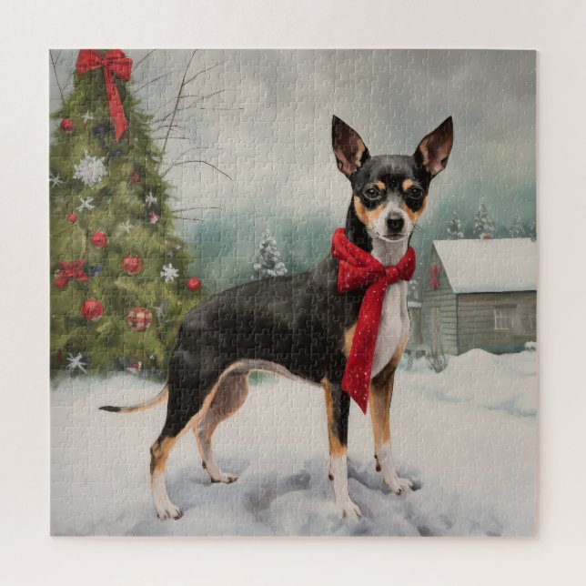 Rat Terrier Dog in Snow Christmas  Jigsaw Puzzle (Vertical)