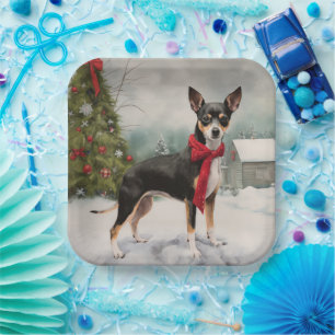 Rat Terrier Dog in Snow Christmas  Paper Plate
