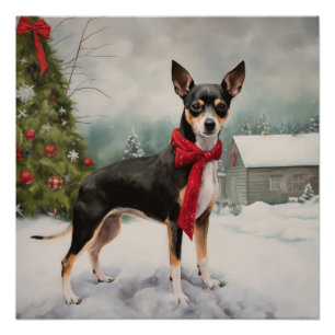 Rat Terrier Dog in Snow Christmas Poster