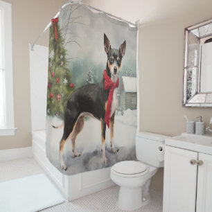 Rat Terrier Dog in Snow Christmas Shower Curtain
