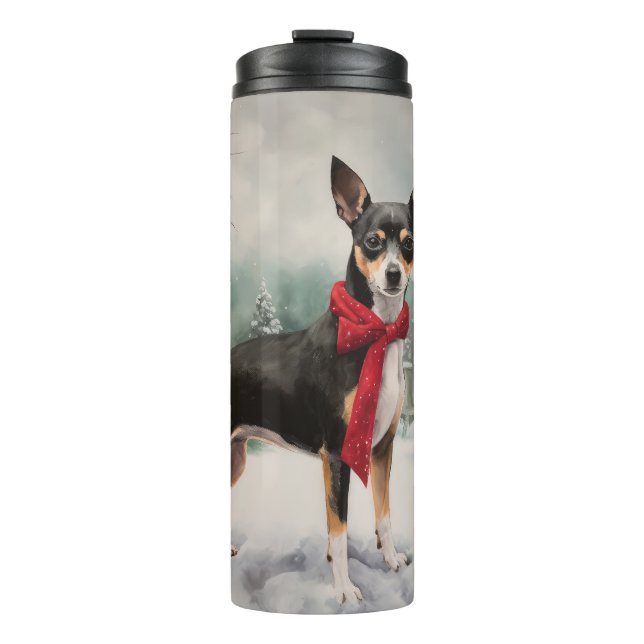 Rat Terrier Dog in Snow Christmas  Thermal Tumbler (Front)