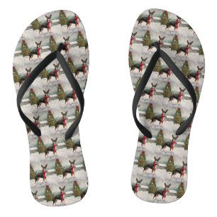 Rat Terrier Dog in Snow Christmas  Thongs