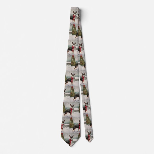 Rat Terrier Dog in Snow Christmas  Tie (Front)