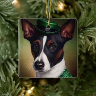 Rat Terrier Dog in St. Patrick's Day Dress Ceramic Ornament