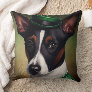 Rat Terrier Dog in St. Patrick's Day Dress Cushion