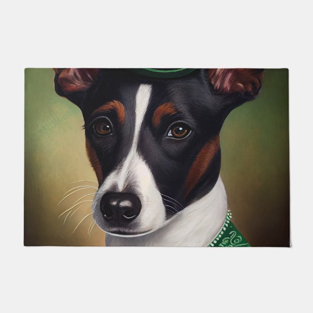Rat Terrier Dog in St. Patrick's Day Dress Doormat (Front)