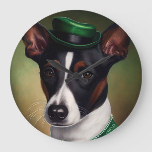 Rat Terrier Dog in St. Patrick's Day Dress Large Clock