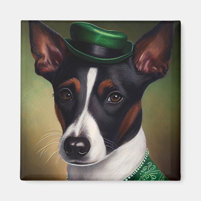 Rat Terrier Dog in St. Patrick's Day Dress Magnet (Front)
