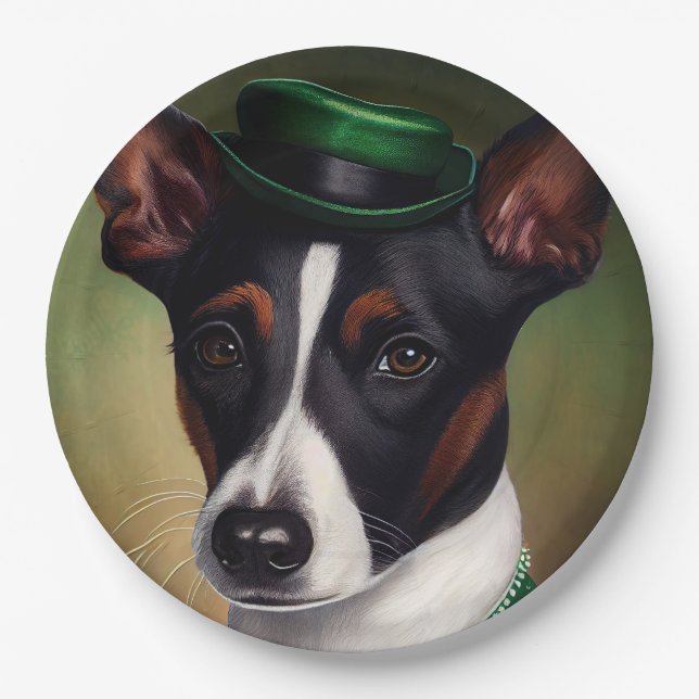 Rat Terrier Dog in St. Patrick's Day Dress Paper Plate (Front)