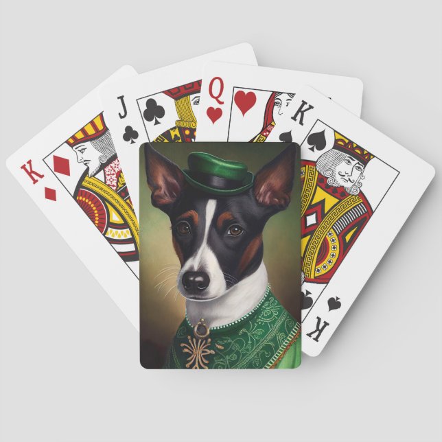 Rat Terrier Dog in St. Patrick's Day Dress Playing Cards (Back)