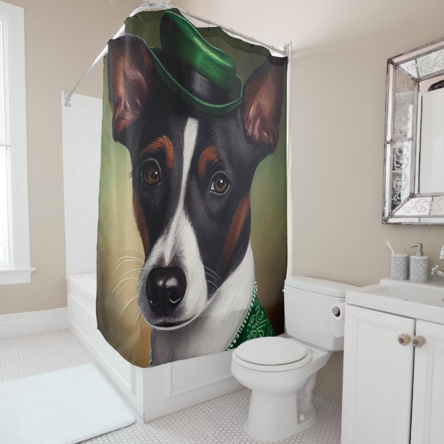 Rat Terrier Dog in St. Patrick's Day Dress Shower Curtain (In Situ)