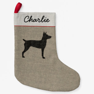 Rat Terrier Dog Silhouette Holiday Personalised Small Christmas Stocking