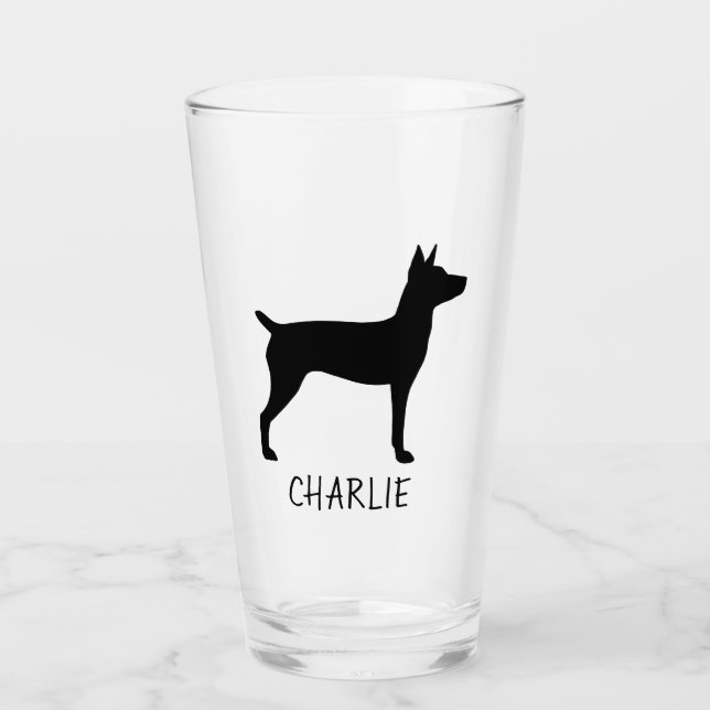 Rat Terrier Dog Silhouette Personalised Drinking Glass (Front)
