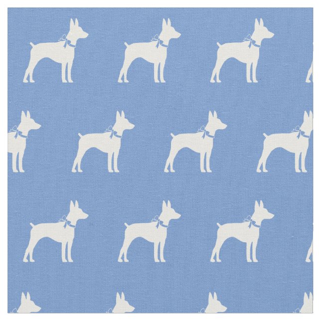 Rat Terrier Dog Silhouette Pet Light Blue Fabric (Close Up)