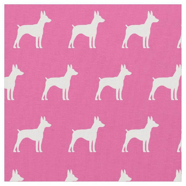 Rat Terrier Dog Silhouette Pet Pink Fabric (Close Up)
