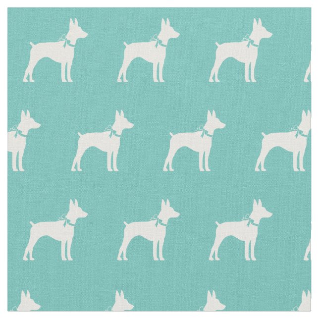 Rat Terrier Dog Silhouette Pet Teal Fabric (Close Up)