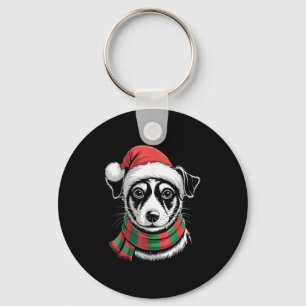 Rat Terrier Dog Xmas Santa Hat Scarf Christmas Cos Key Ring