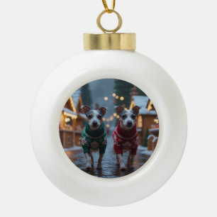 Rat Terrier Dogs Christmas Snow Holiday Ceramic Ball Christmas Ornament