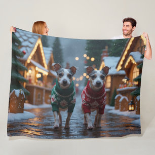 Rat Terrier Dogs Christmas Snow Holiday Fleece Blanket