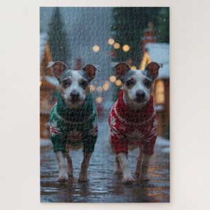Rat Terrier Dogs Christmas Snow Holiday Jigsaw Puzzle