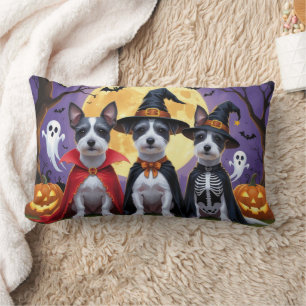 Rat Terrier Dogs Pumpkin Halloween Funny Lumbar Cushion
