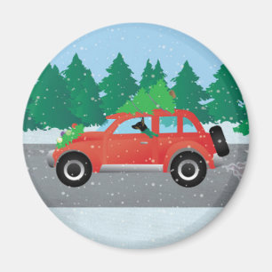 Rat Terrier Driving a Christmas Car with a Tree Magnet