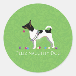 Rat Terrier Feliz Naughty Dog Christmas Classic Round Sticker