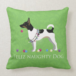 Rat Terrier Feliz Naughty Dog Christmas Cushion