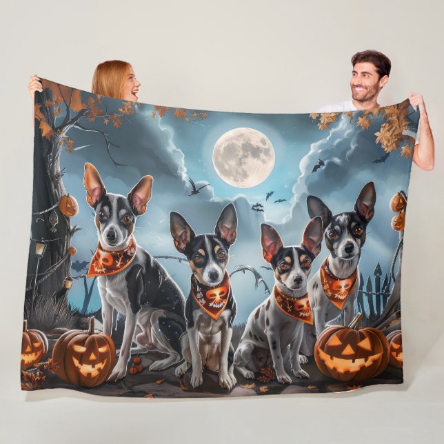 Rat Terrier Halloween Spooky  Fleece Blanket (In Situ)
